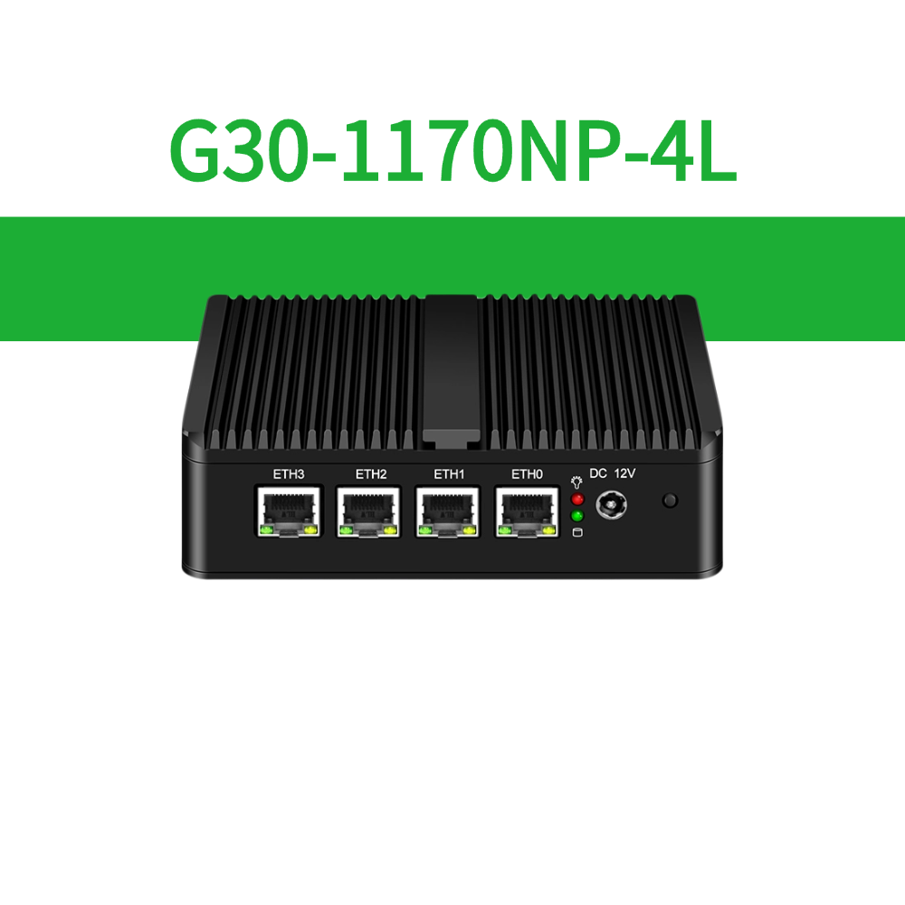 Fanless Network Appliance Integrated Intel Celeron Processor 4-Port 1Gigabit Compatible with Pfsense Sophos Arista G30-1170NP-4L