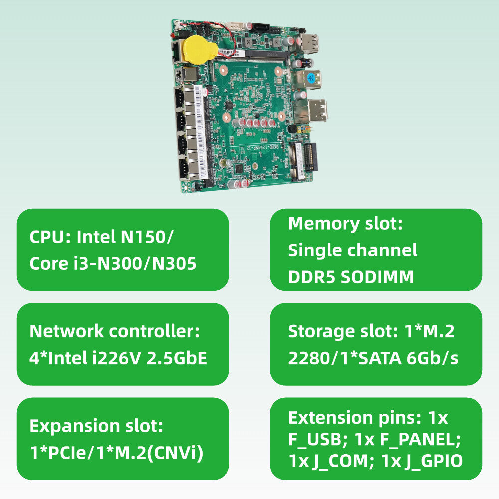 Network Motherboard with 4 ports 2.5G Ethernet Intel N150 Core i3-N305 Nano ITX for Routers Embedded Firewalls BKHD 1264NP-12-4L