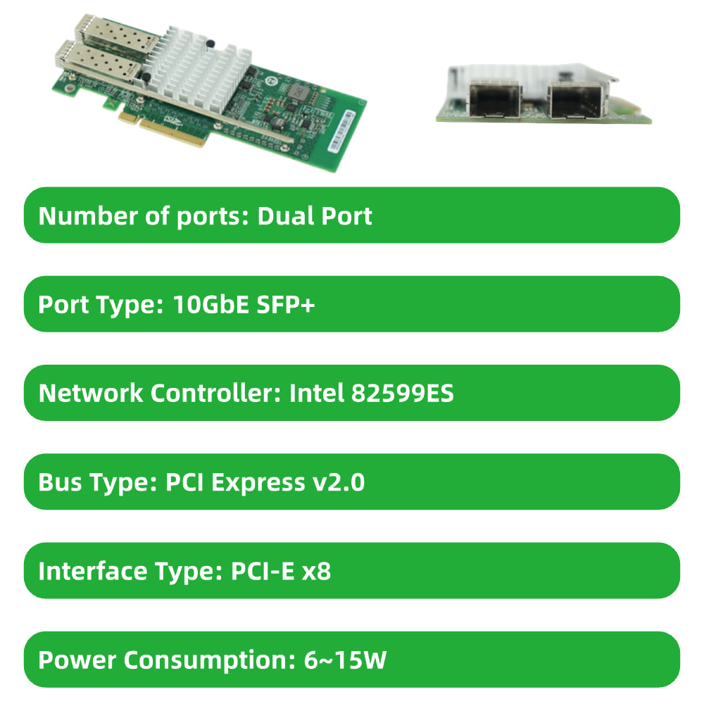 Standard PCI-E Optic Card Intel Chipset Dual Port Quad Port 10G SFP+
