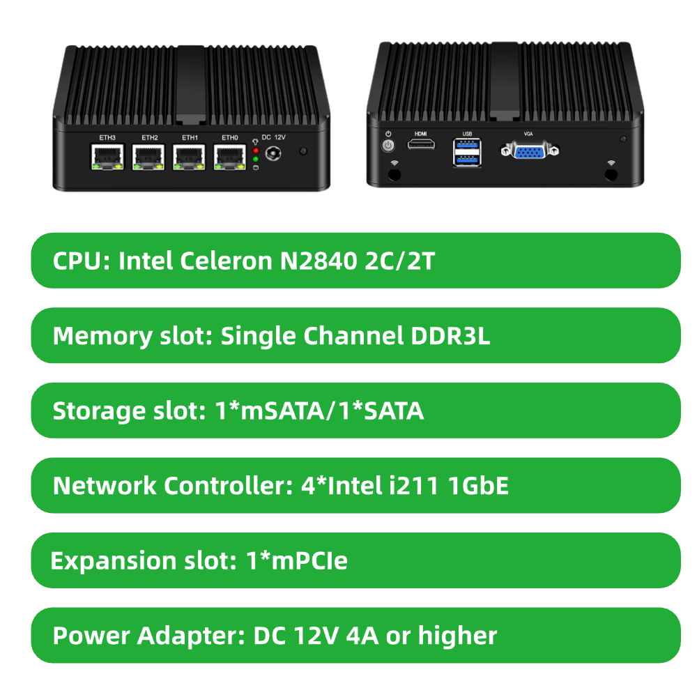 Fanless Network Appliance Integrated Intel Celeron Processor 4-Port 1Gigabit Compatible with Pfsense Sophos Arista G30-1170NP-4L