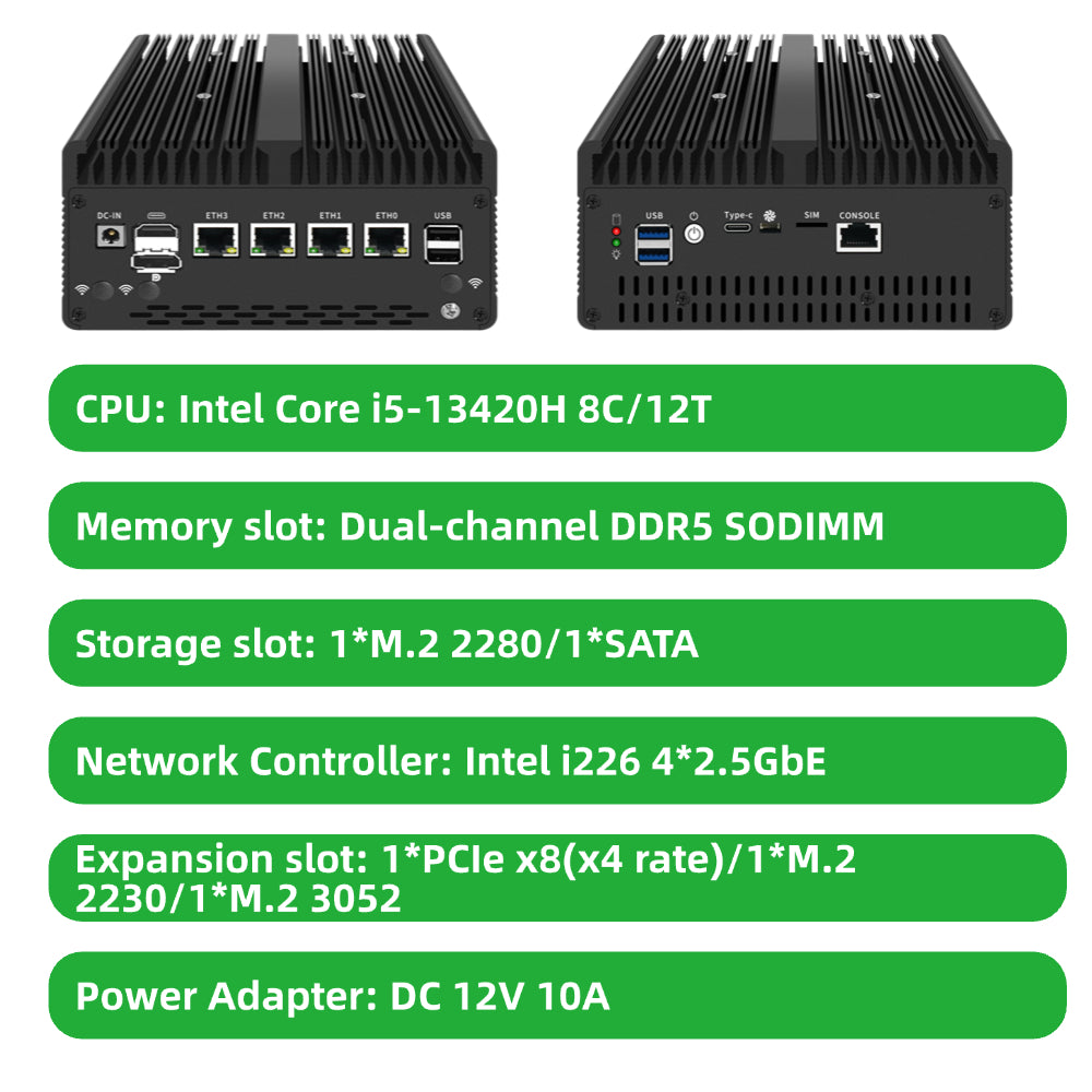 Network Appliances 13th Gen Core 4x2.5GbE Dual Port Quad Port SFP+ for Server Firewall Router Virtual Machine H14-1744-4L