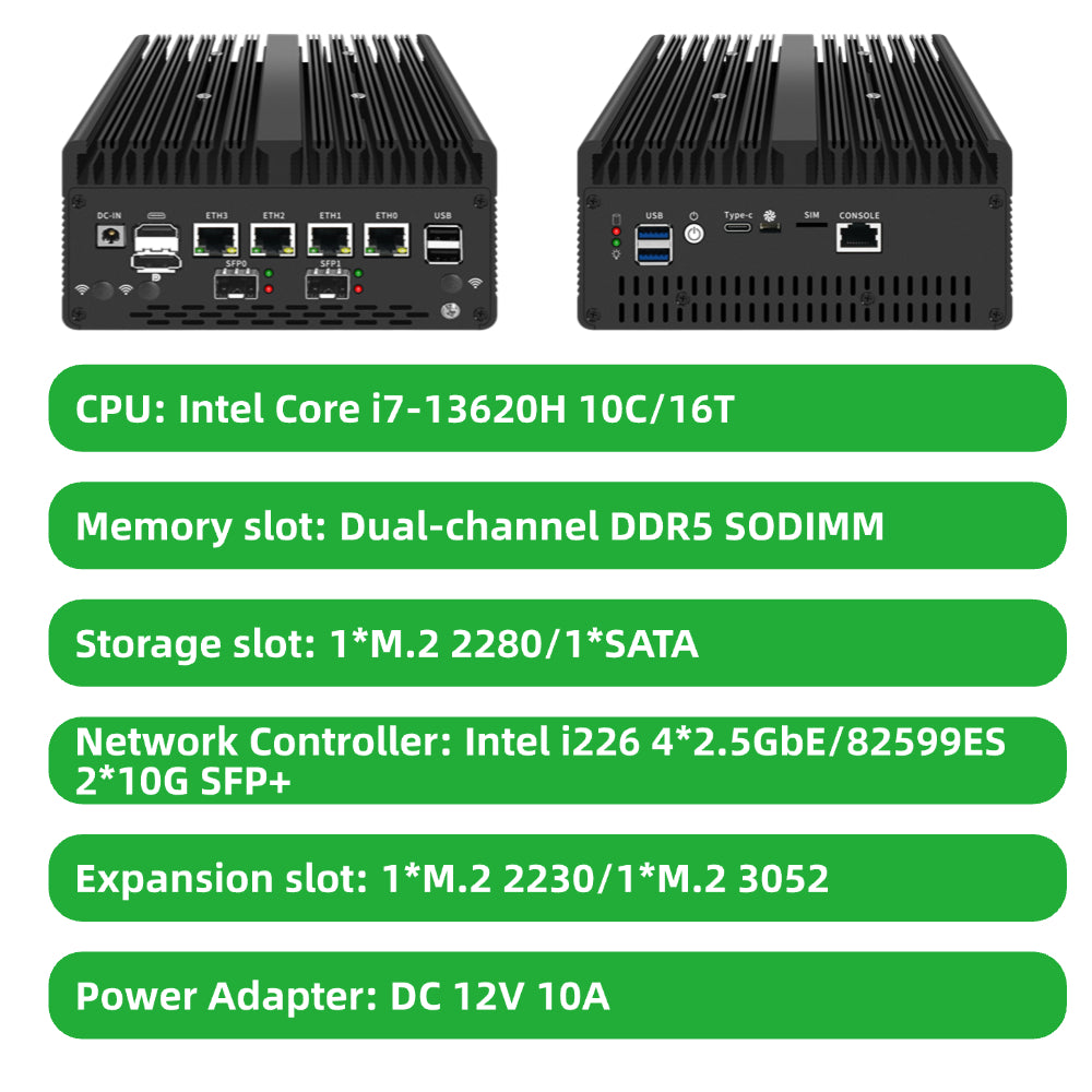 Network Appliances 13th Gen Core 4x2.5GbE Dual Port Quad Port SFP+ for Server Firewall Router Virtual Machine H14-1744-4L