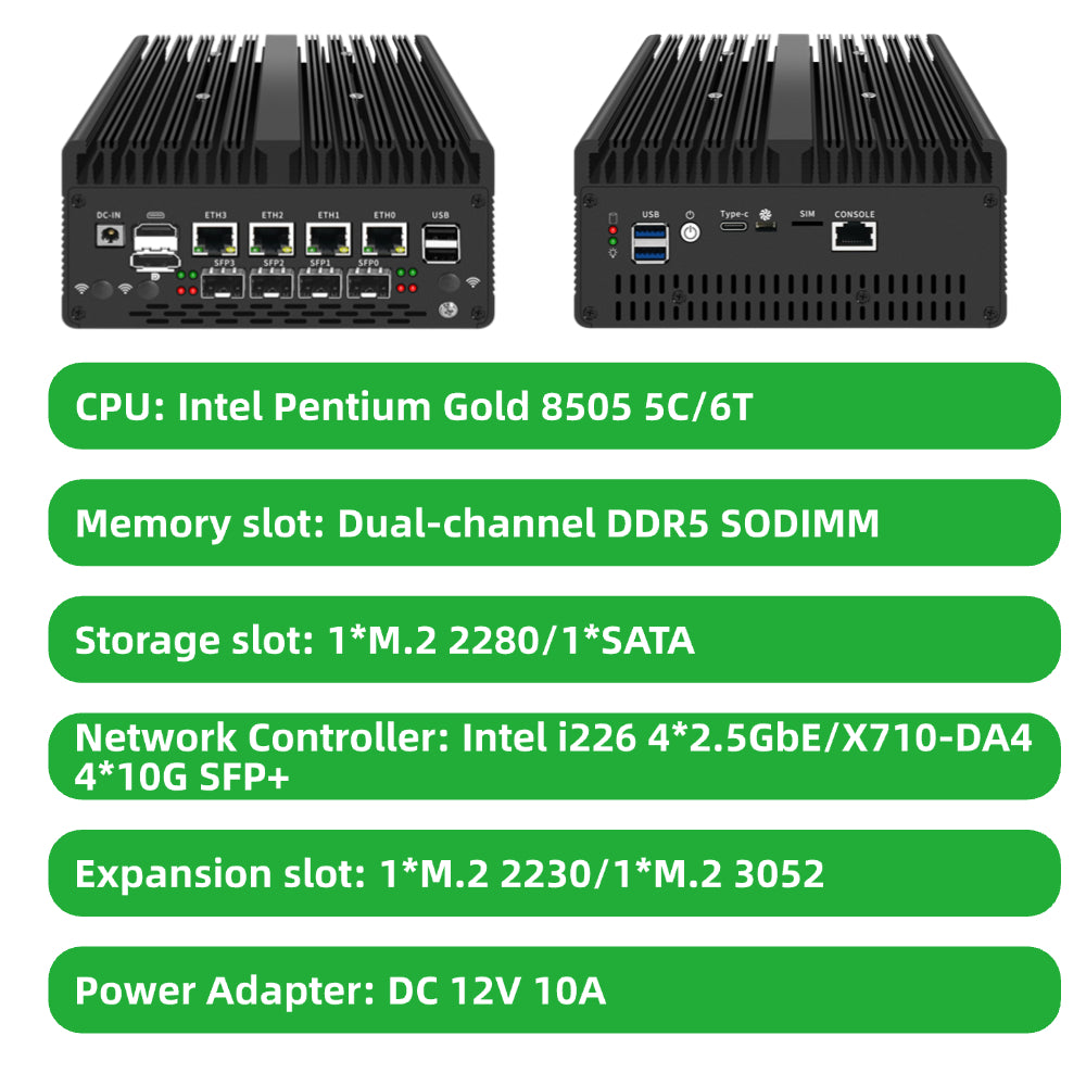 Network Appliances 13th Gen Core 4x2.5GbE Dual Port Quad Port SFP+ for Server Firewall Router Virtual Machine H14-1744-4L