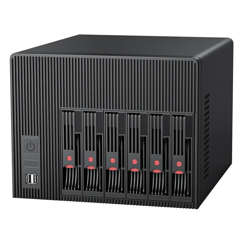 N5105 6-Bay NAS Supports FreeNAS TrueNAS Proxmox 2.5 3.5-inch SATA SSD HDD Suitable for Home Business Expandable PCIe x4
