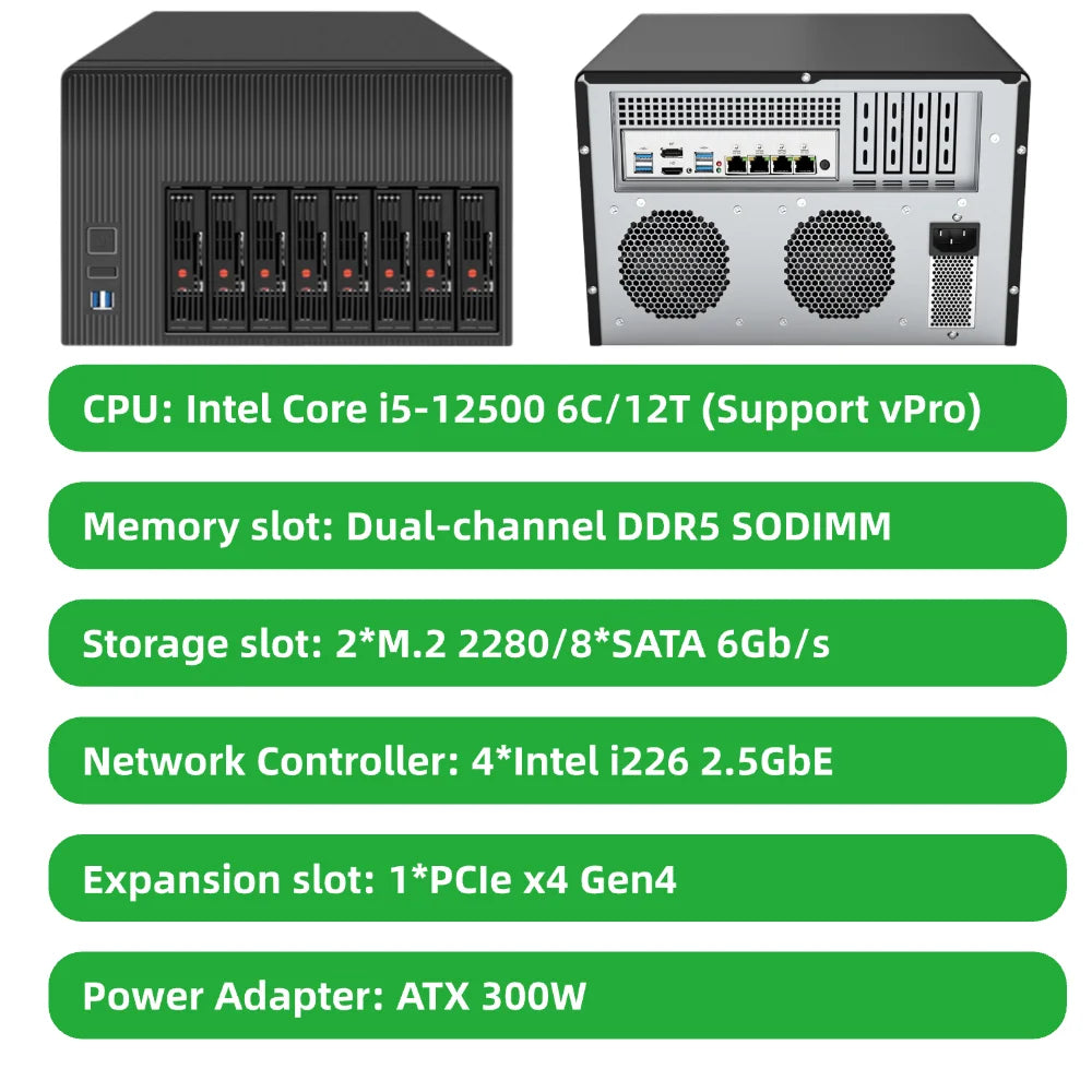 Q670 8-Bay NAS Server Intel LGA1700 Supports 12th-14th Gen CPU RAID vPro 4LAN 2.5GbE Compatible TrueNAS Unraid ESXi PVE Docker Supports RAID vPro