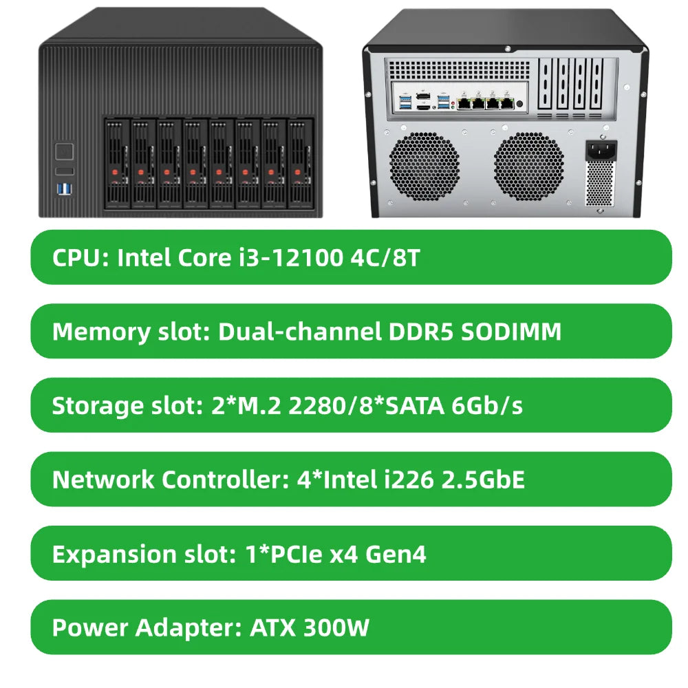 Q670 8-Bay NAS Server Intel LGA1700 Supports 12th-14th Gen CPU RAID vPro 4LAN 2.5GbE Compatible TrueNAS Unraid ESXi PVE Docker Supports RAID vPro