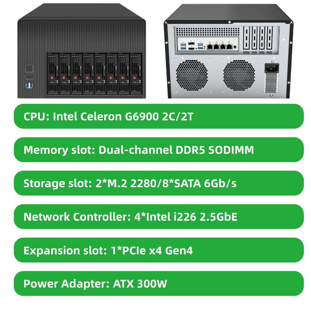 Q670 8-Bay NAS Server Intel LGA1700 Supports 12th-14th Gen CPU RAID vPro 4LAN 2.5GbE Compatible TrueNAS Unraid ESXi PVE Docker Supports RAID vPro