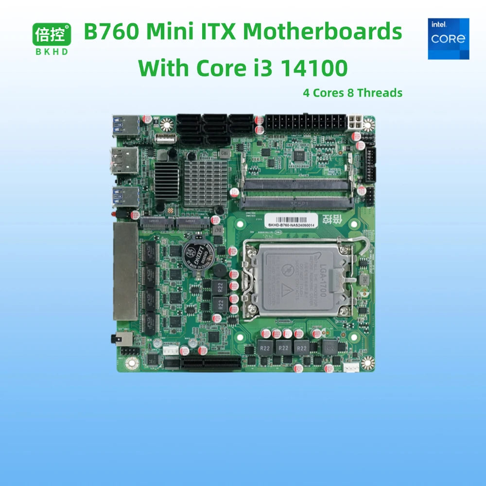 Mini-ITX Motherboard LGA1700 for Servers Virtual Machines Routers Compatible with Proxmox TureNAS ESXi 4 Ports 2.5GbE 8x SATA expandable PICe B760-NAS-MB