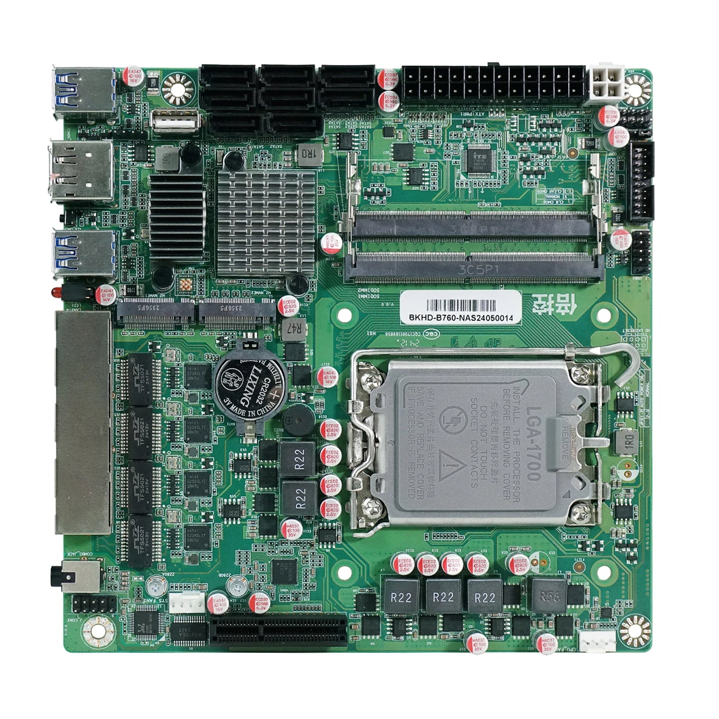 Mini-ITX Motherboard LGA1700 for Servers Virtual Machines Routers Compatible with Proxmox TureNAS ESXi 4 Ports 2.5GbE 8x SATA expandable PICe B760-NAS-MB
