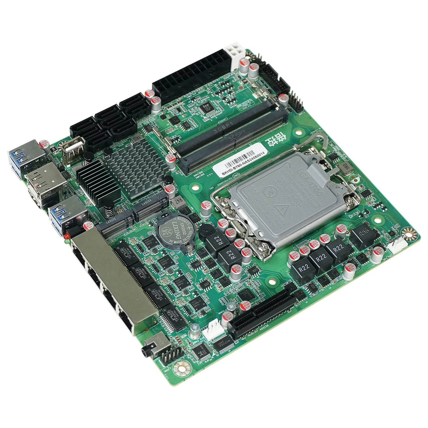 Mini-ITX Motherboard LGA1700 for Servers Virtual Machines Routers Compatible with Proxmox TureNAS ESXi 4 Ports 2.5GbE 8x SATA expandable PICe B760-NAS-MB