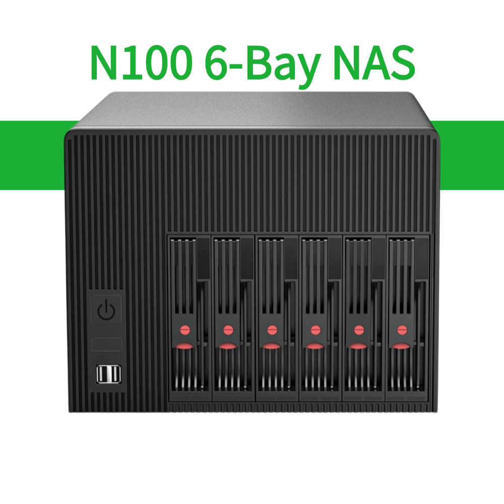 N100 6-Bay NAS Supports FreeNAS TrueNAS Proxmox 2.5 3.5-inch SATA SSD HDD Suitable for Home Business Expandable PCIe x1