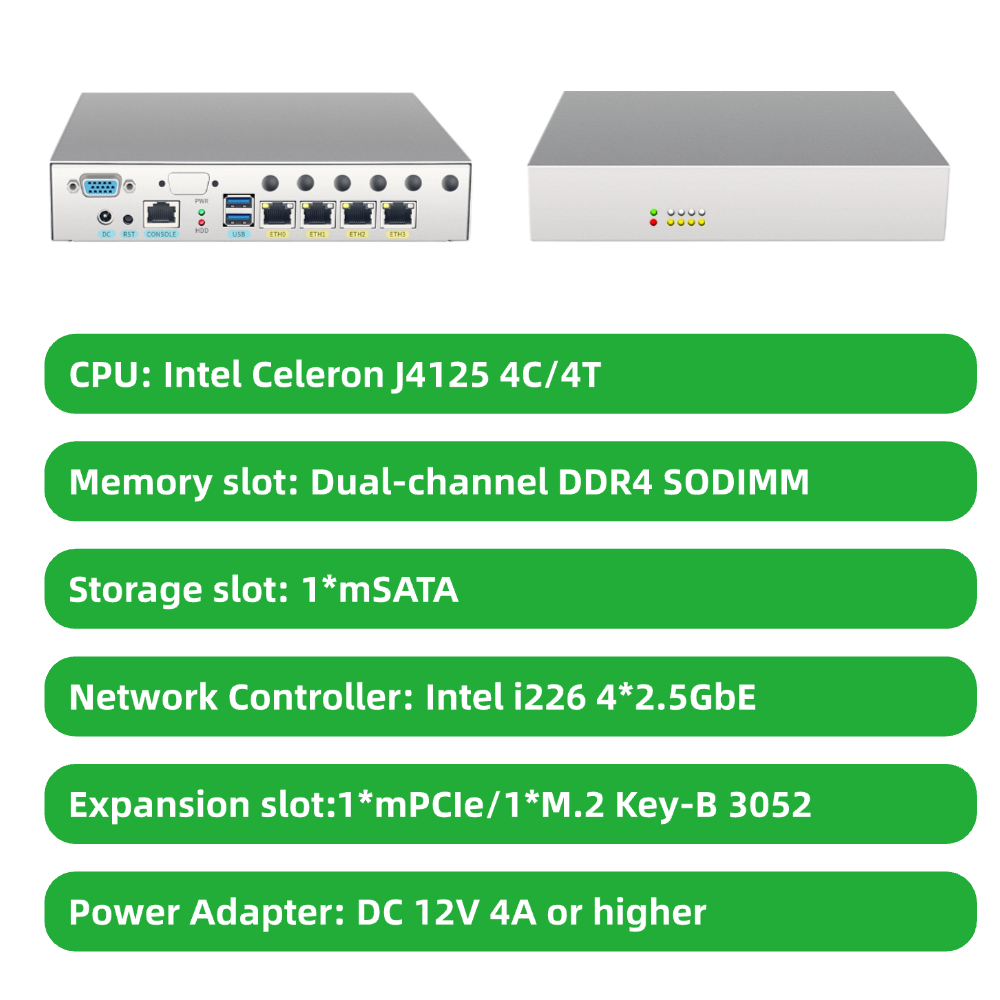 Desktop Network Appliance built-in Celeron Processor 4 Ports 2.5GbE Expandable LTE 5G Suitable for IoT Gateway Edge Computing Firewall Router BKHD-OTS-4L5G