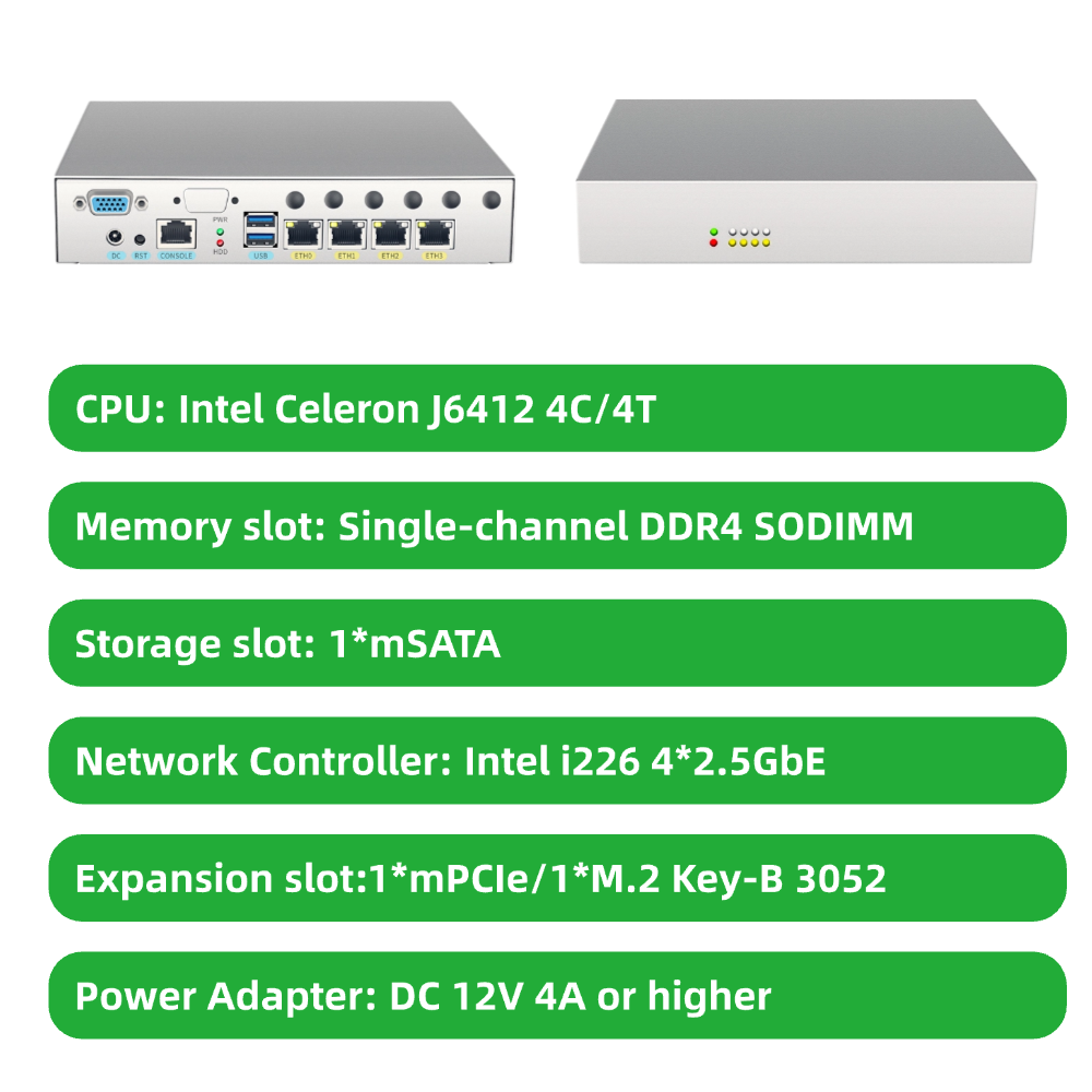 Desktop Network Appliance built-in Celeron Processor 4 Ports 2.5GbE Expandable LTE 5G Suitable for IoT Gateway Edge Computing Firewall Router BKHD-OTS-4L5G
