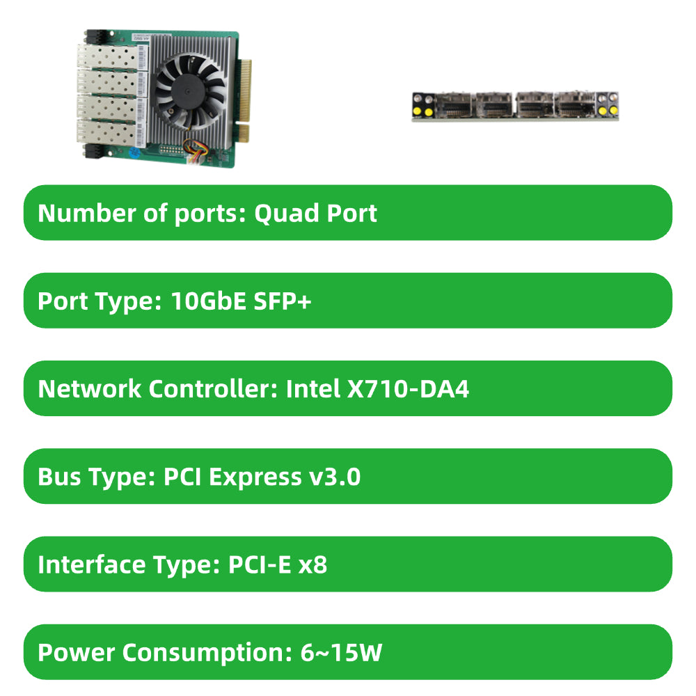Horizontal PCI-E Fiber Optic Card Intel Chipset Dual-port Quad-port SFP