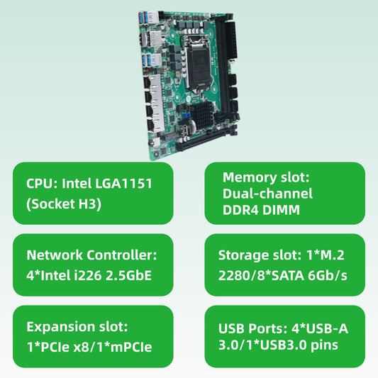 Mini-ITX Motherboard for Small Business Home Servers LGA1151 Socket 4-Port 2.5GbE Dual M.2 8x SATA PCIe x16 BKHD C246-NAS-ITX MB