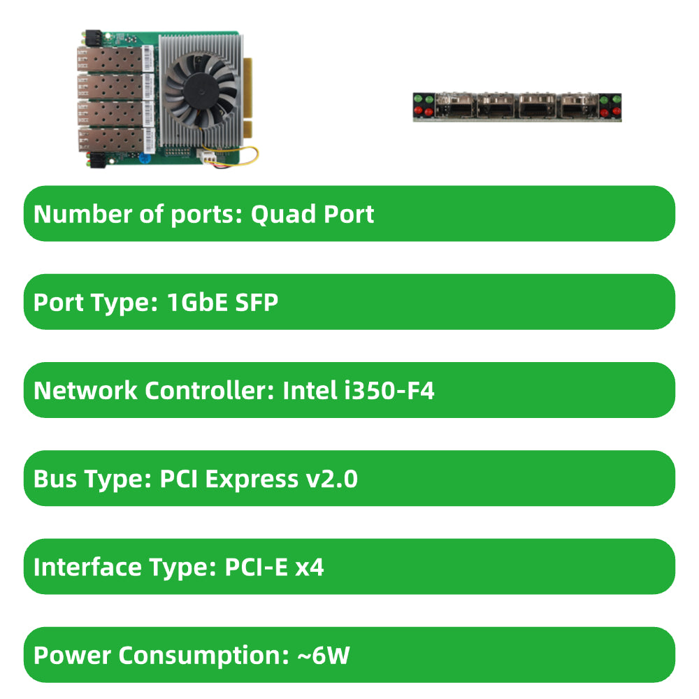 Horizontal PCI-E Fiber Optic Card Intel Chipset Dual-port Quad-port SFP