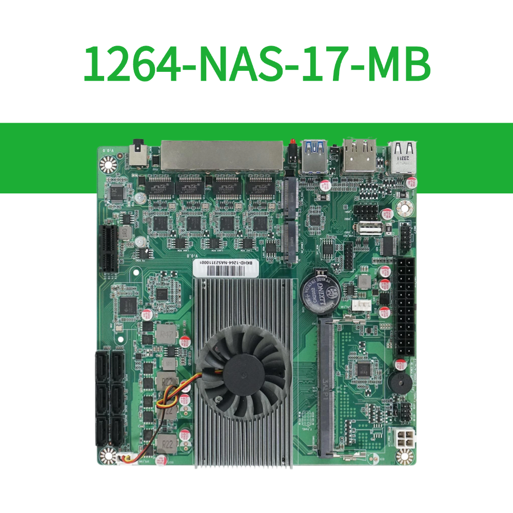 Mini-ITX Motherboard for NAS Home Server Compatible TrueNAS ESXi 4LAN 2.5GbE 2xM.2 6xSATA BKHD 1264-NAS-MB