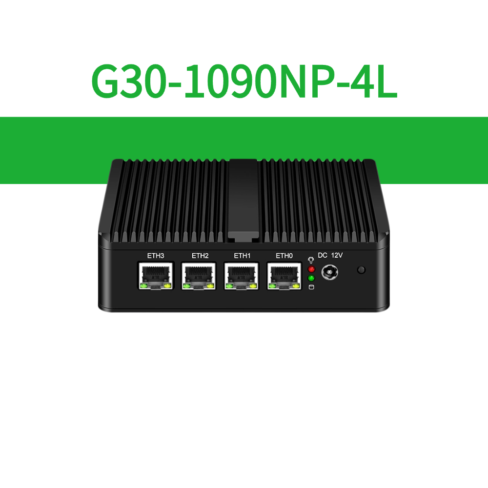 Fanless Network Appliance Integrated Intel Celeron 4 Ports 2.5GbE for Firewall Router Home Gateway BKHD-G30-1090NP-4L