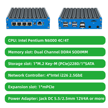 Fanless Network Device Integration Celeron Pentium 4x2.5G Ethernet Compatible pfSense OPNsense for Firewall Router G48S-1338NP-4L