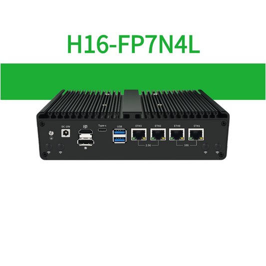 H16-FP7N4L Fanless AMD Ryzen Embedded System with 2×10GbE and 4×M.2