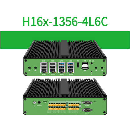H16x-1356-4L6C Fanless Industrial PC with 4×GbE LAN, 6×COM and 16-Channel GPIO