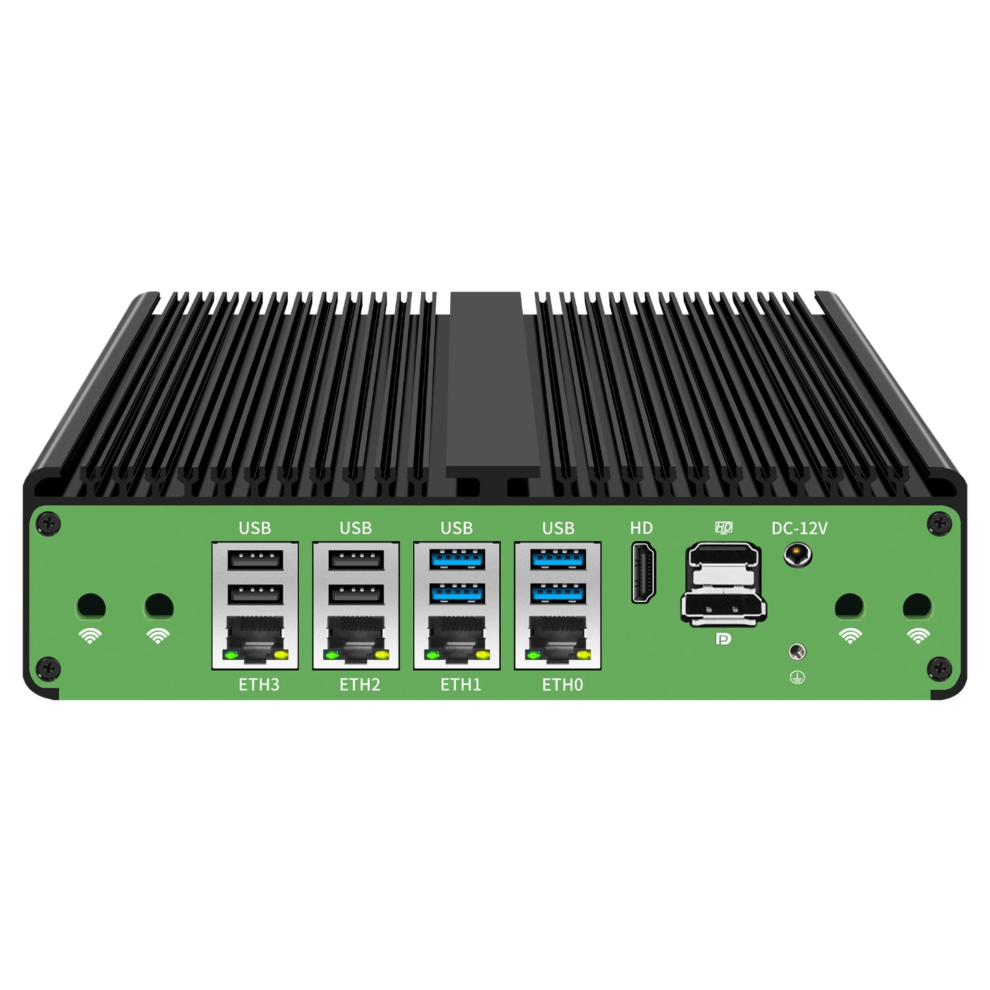 H16x-1356-4L6C Fanless Industrial PC with 4×GbE LAN, 6×COM and 16-Channel GPIO