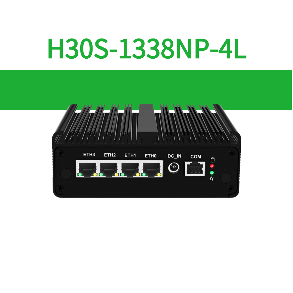 H30S-1338NP-4L Fanless Mini PC, 4x 2.5GbE Network Appliance