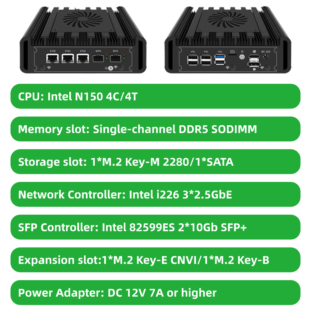 Network Appliance for Firewall Server Home NAS Virtual Machine Dual Port 10G SFP+ and 3 Ports 2.5G Ethernet BKHD-H31F-1264-SFP