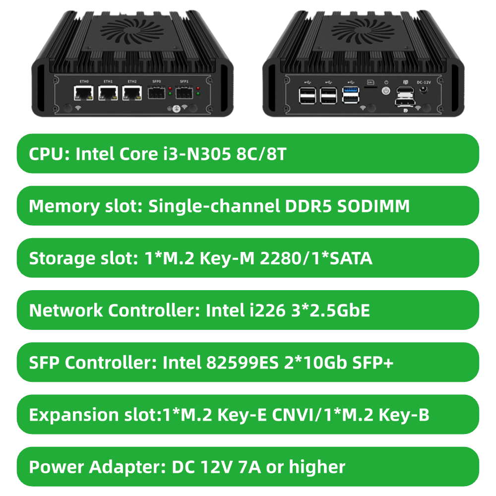 Network Appliance for Firewall Server Home NAS Virtual Machine Dual Port 10G SFP+ and 3 Ports 2.5G Ethernet BKHD-H31F-1264-SFP