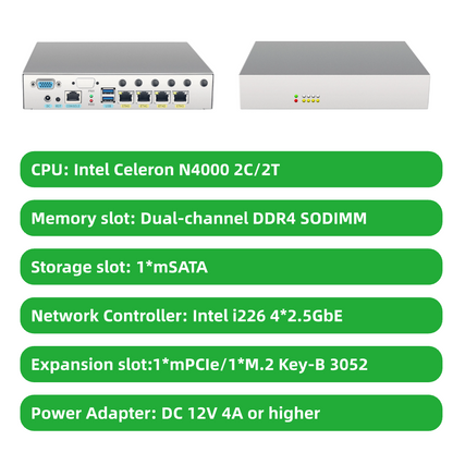 Desktop Network Appliance built-in Celeron Processor 4 Ports 2.5GbE Expandable LTE 5G Suitable for IoT Gateway Edge Computing Firewall Router BKHD-OTS-4L5G