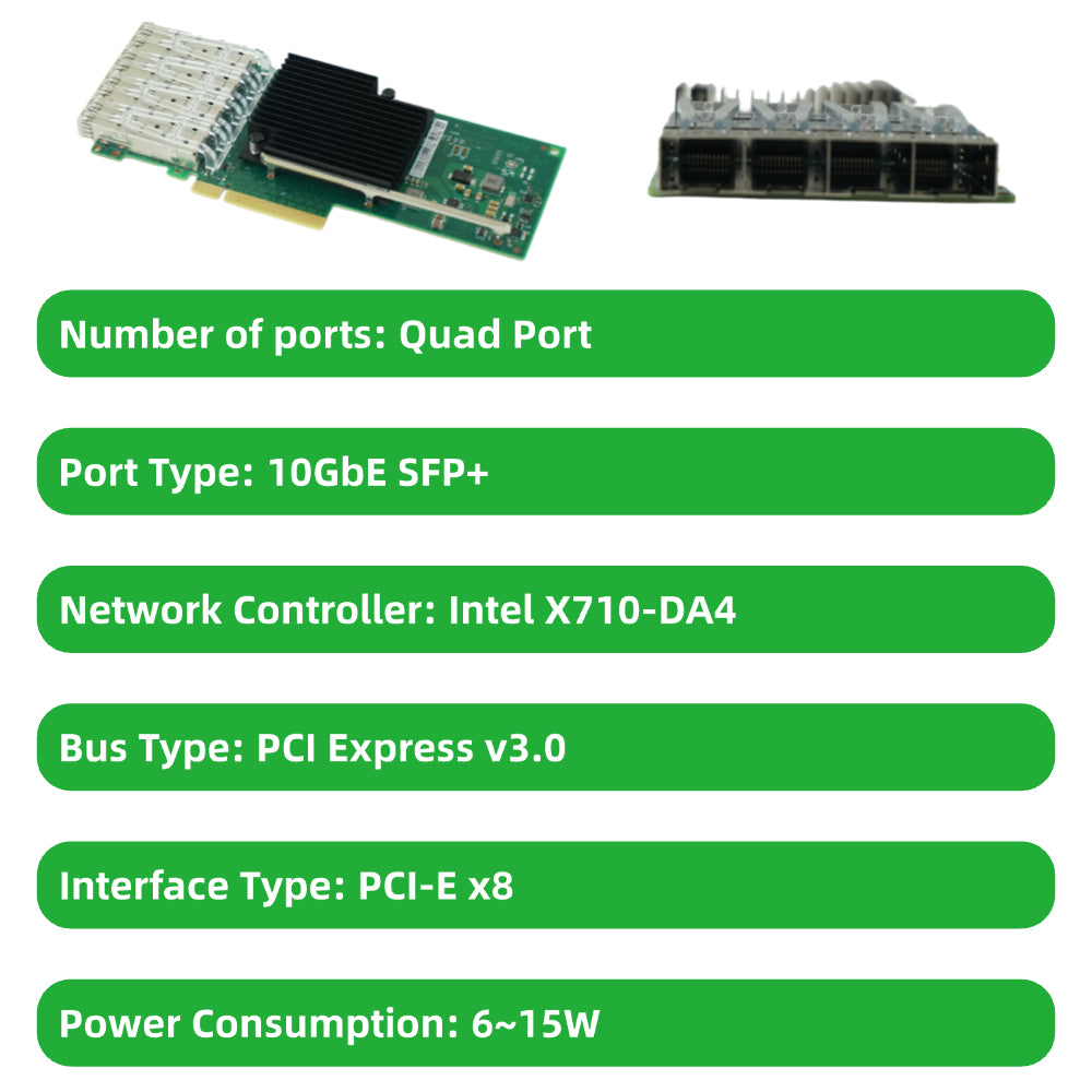 Standard PCI-E Optic Card Intel Chipset Dual Port Quad Port 10G SFP+
