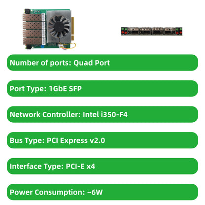 Horizontal PCI-E Fiber Optic Card Intel Chipset Dual-port Quad-port SFP